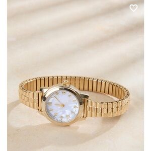 Altar'd State Gold Stretch Bracelet Watch with Mother-of-Pearl Dial